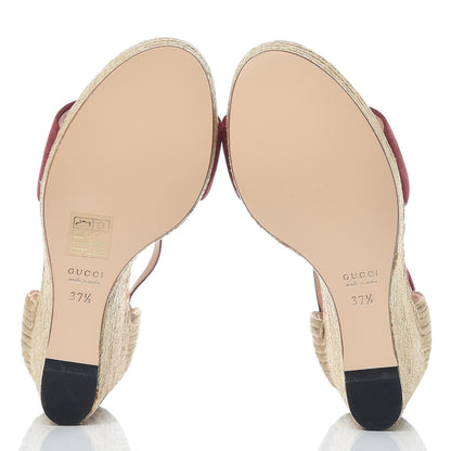 Gucci Kid Scamosciato Horsebit Platform Espadrille Wedge Sandals 37.5 Dry Rose 5 of 8