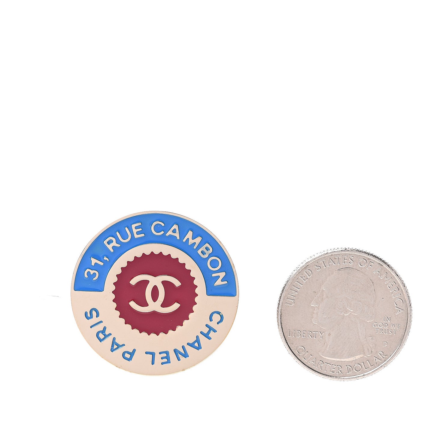Enamel Rue Cambon CC Pin Brooch Blue Red Gold