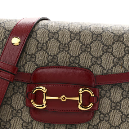 Gucci GG Supreme Monogram Azalea Calfskin Horsebit 1955 Shoulder Bag Beige Ebony New Cherry Red 8 of 10