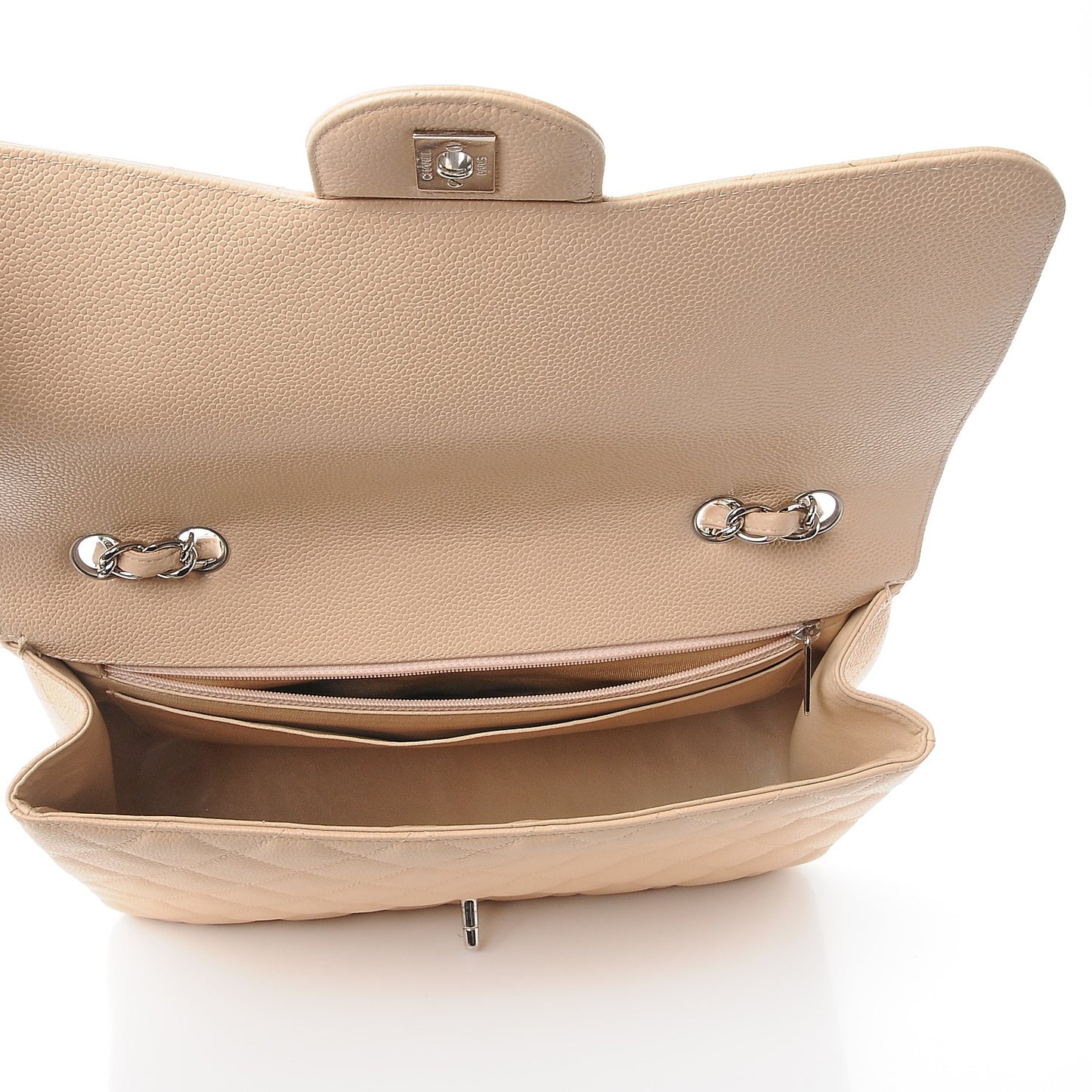 Caviar Quilted Jumbo Single Flap Beige Clair
