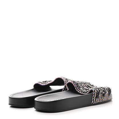 Chanel Tweed Lambskin Chain Flat Sandals 41 Black Multicolor 4 of 8