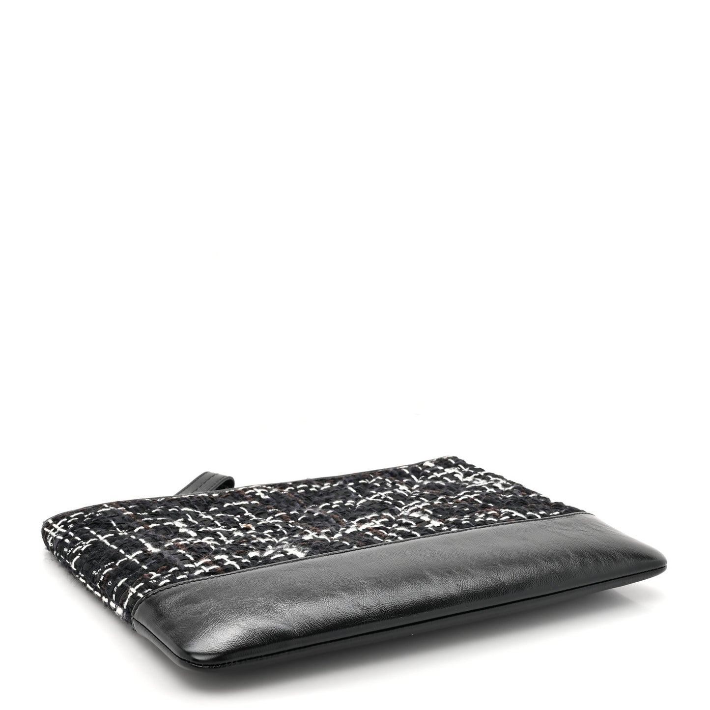 Tweed Calfskin Quilted Medium Cosmetic Pouch Black White