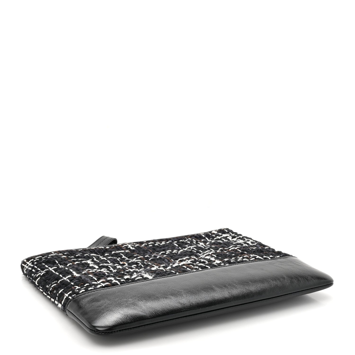 Chanel Tweed Calfskin Quilted Medium Cosmetic Pouch Black White 4 of 8