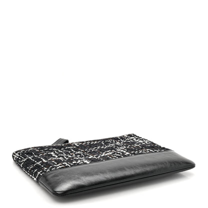 Chanel Tweed Calfskin Quilted Medium Cosmetic Pouch Black White 4 of 8