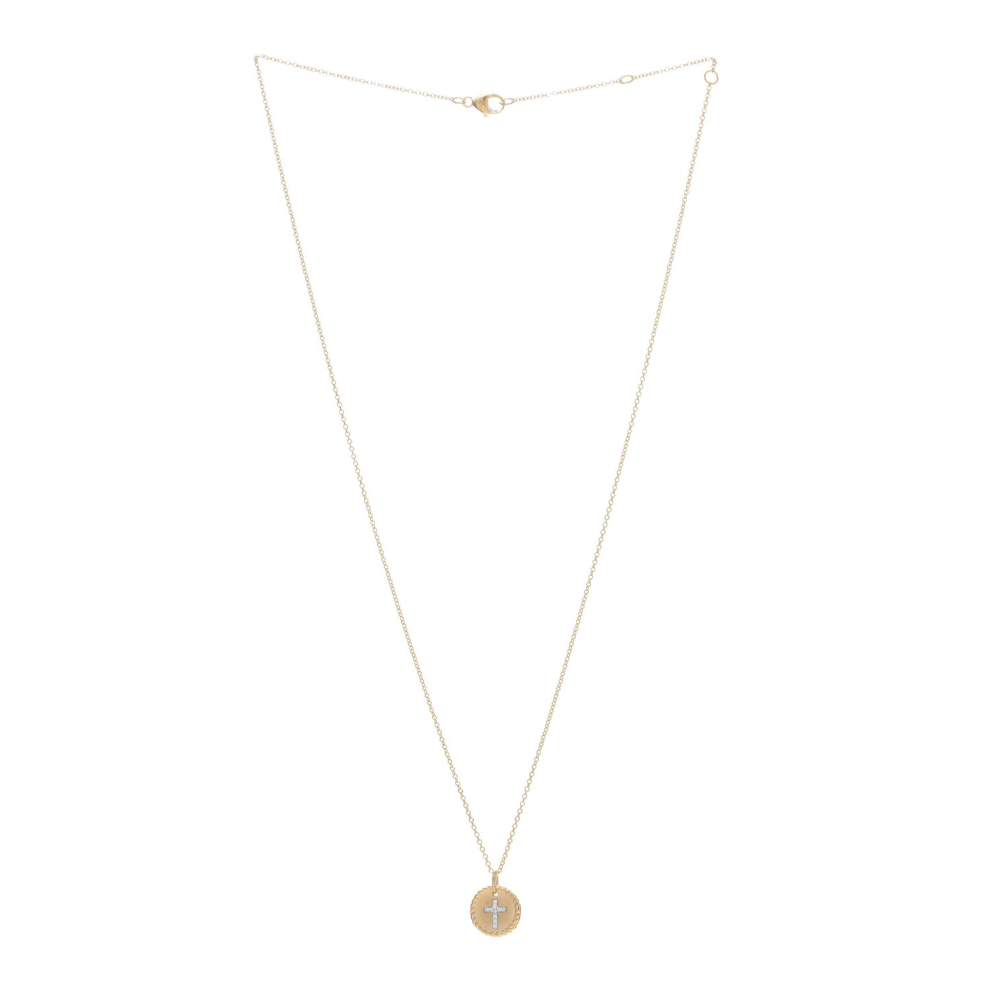 18K Yellow Gold Diamond Cable Collectibles Cross Charm Necklace