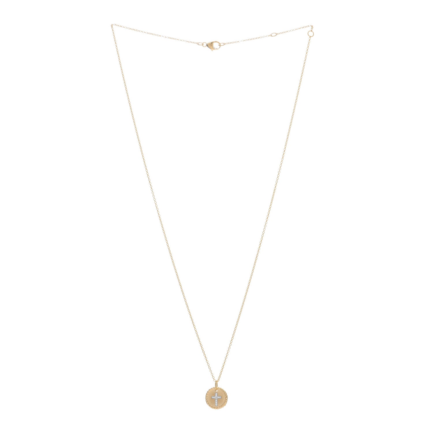 David Yurman 18K Yellow Gold Diamond Cable Collectibles Cross Charm Necklace 2 of 5