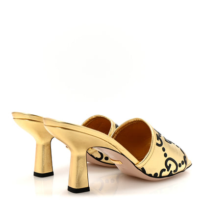 Gucci X ADIDAS Nappa Silk Charlotte Monogram Jumbo GG Trefoil 75mm Slide Sandals 37 King Gold Black 5 of 10