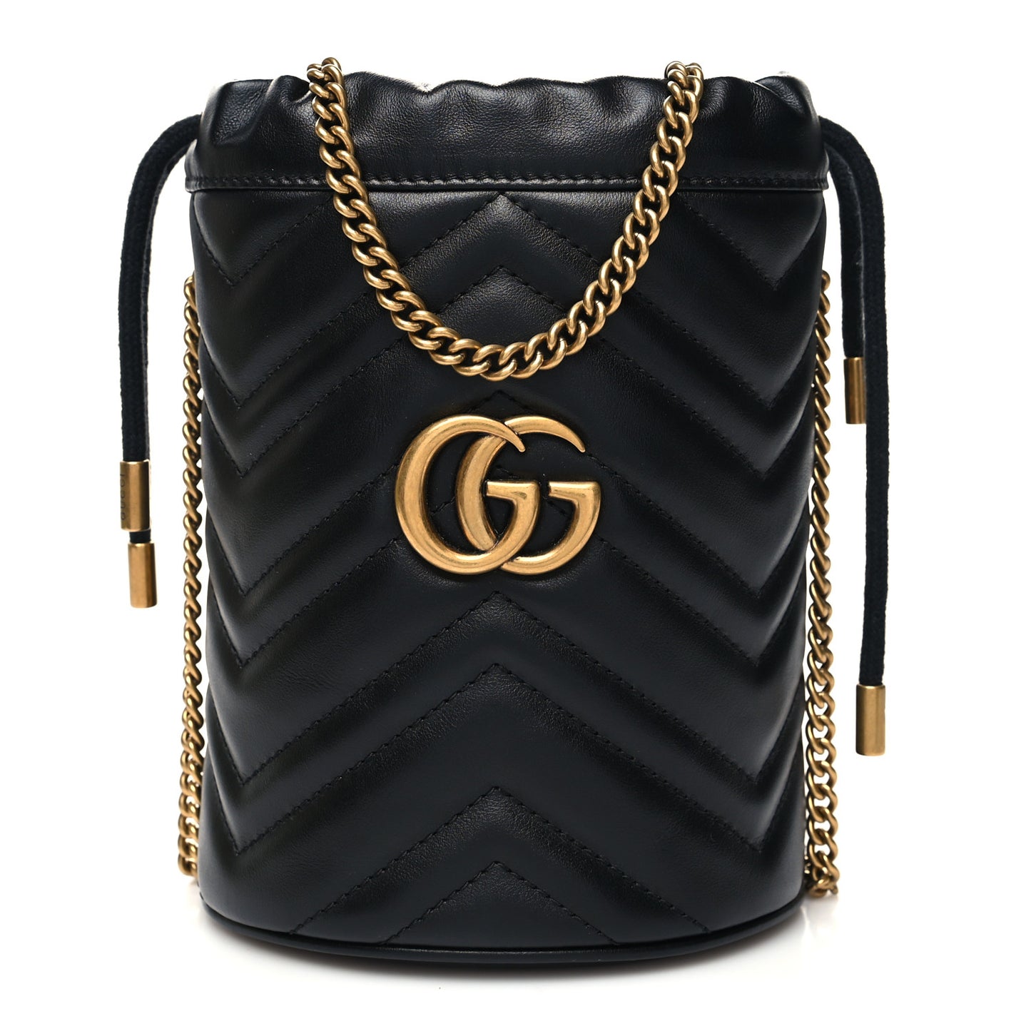 Calfskin Matelasse Mini GG Marmont 2.0 Bucket Bag Black
