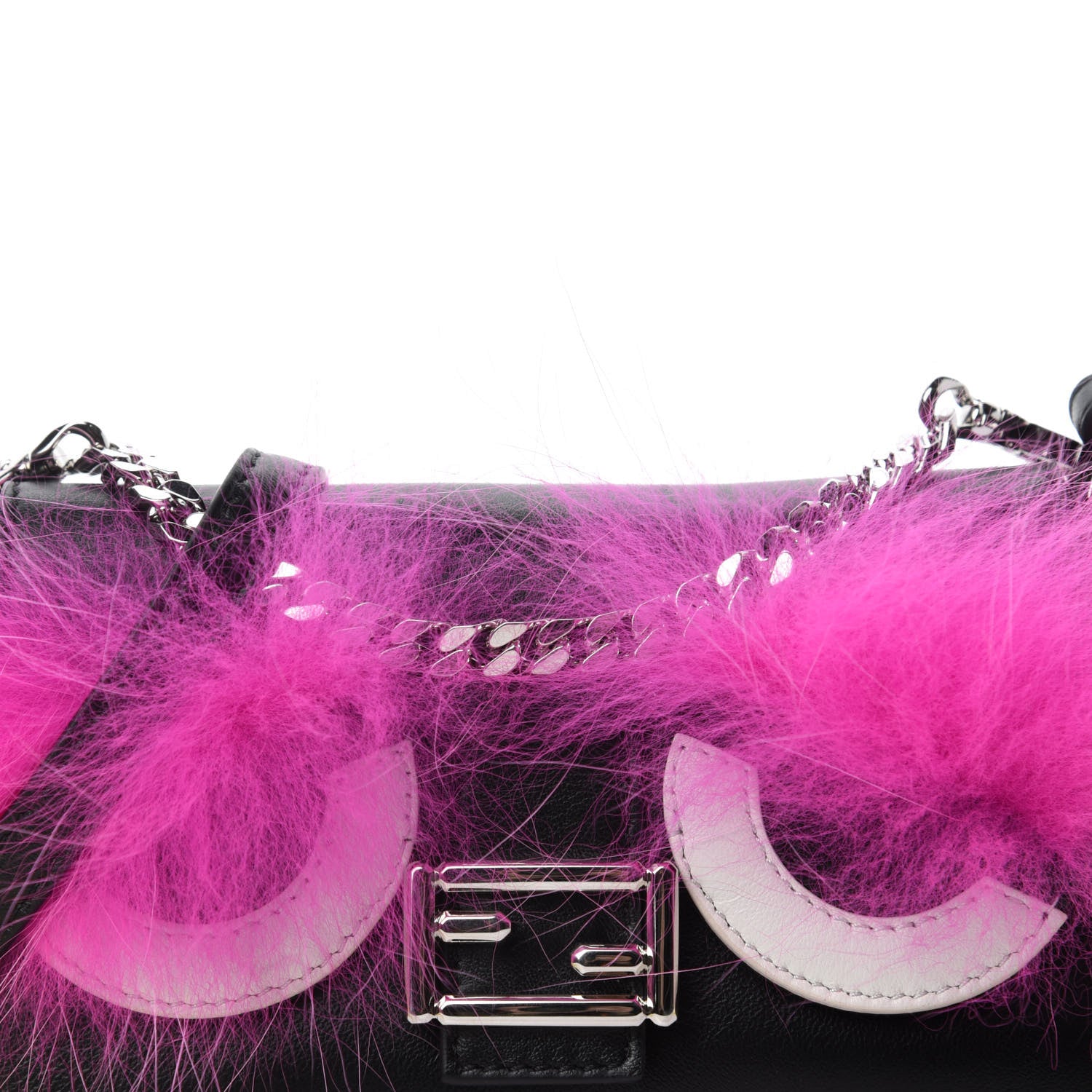 Fendi Nappa Shatoosh Fox Goat Fur Monster Micro Baguette Black Fuchsia Giallo 10 of 10