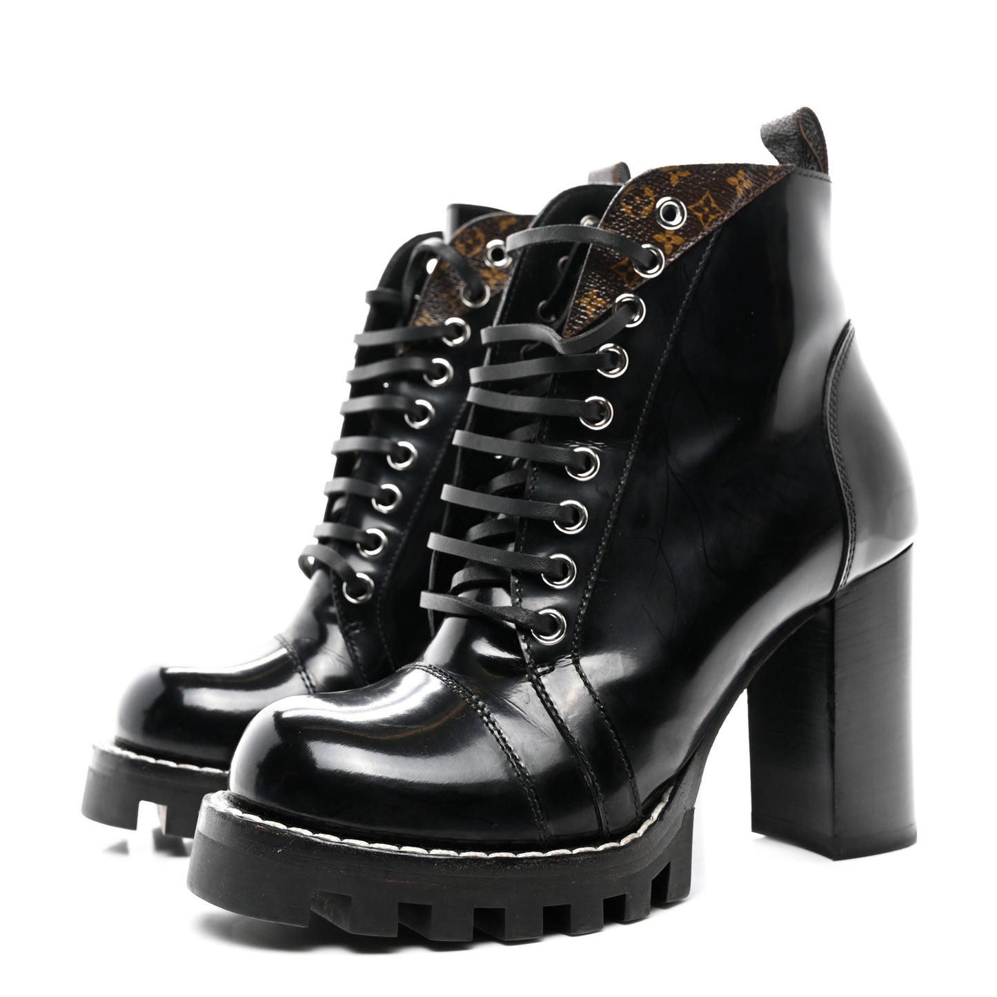 Patent Calfskin Monogram Star Trail Ankle Boots 36 Black