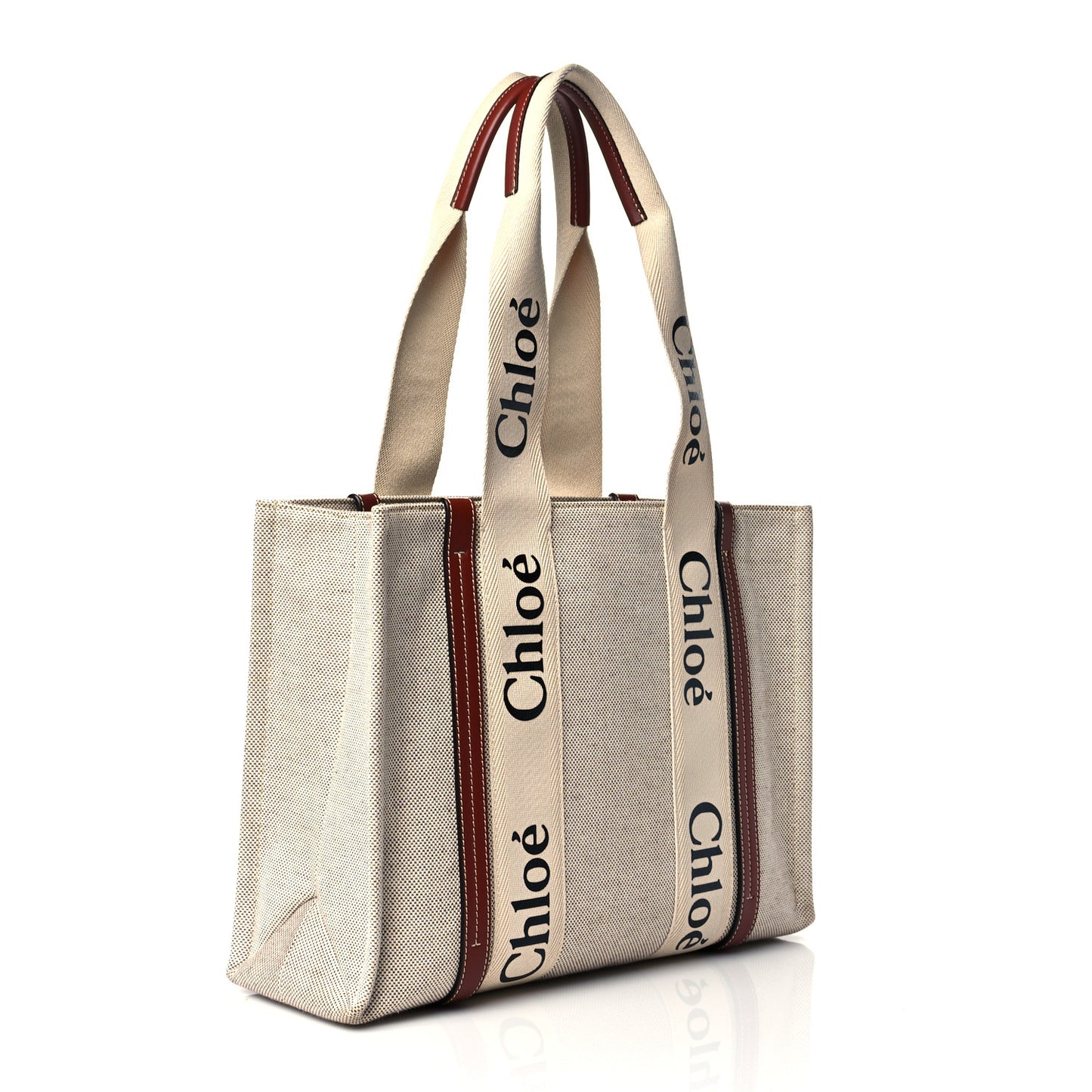 Cotton Calfskin Medium Woody Ribbon Tote White Brown