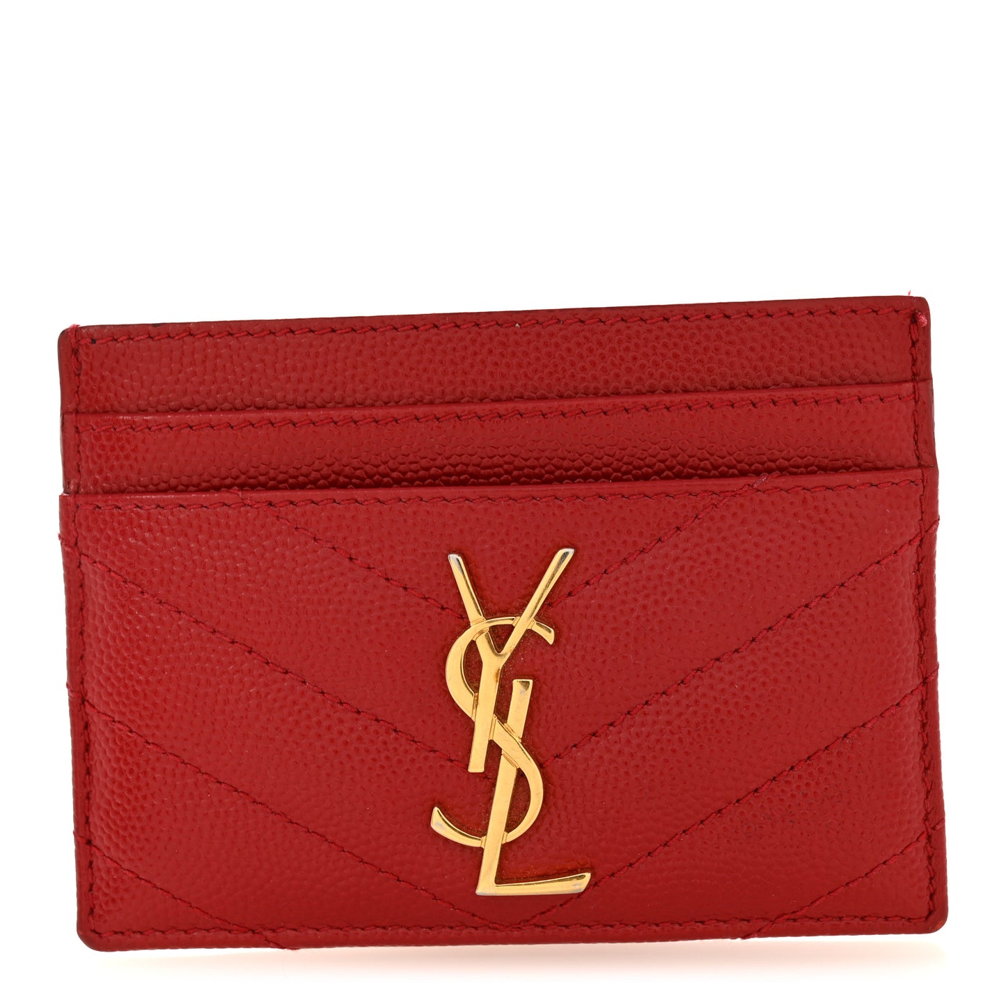 Grain De Poudre Matelasse Chevron Monogram Credit Card Case New Red