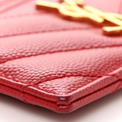 Saint Laurent Grain De Poudre Matelasse Chevron Monogram Credit Card Case New Red 8 of 10