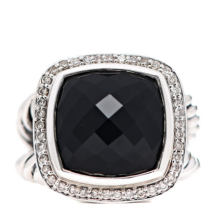 David Yurman Sterling Silver Diamond Black Onyx 14mm Albion Ring 55 7.25 1 of 4