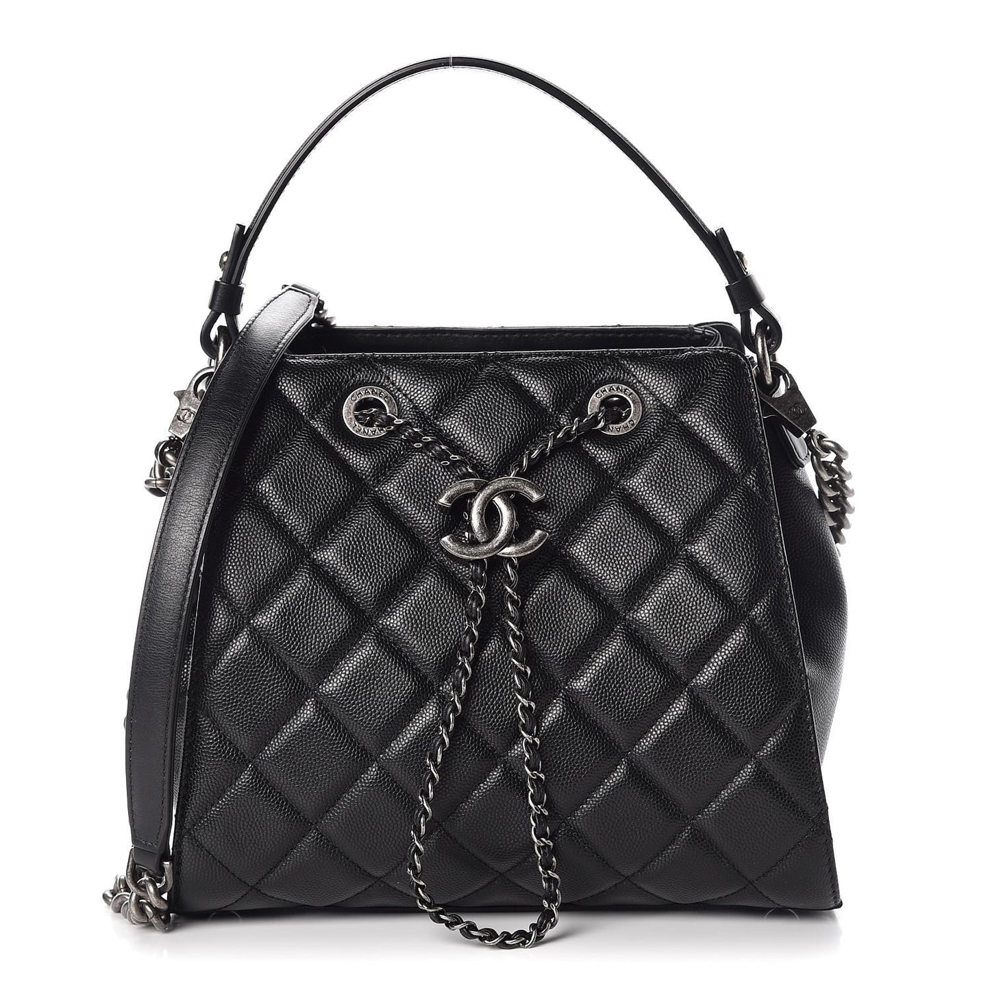 Caviar Quilted Small CC Bucket Bag Black
