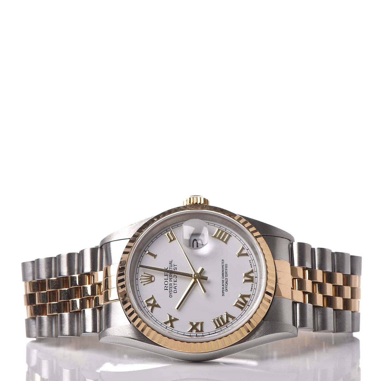 Stainless Steel 18K Yellow Gold 36mm Oyster Perpetual Datejust Watch White Roman 16233