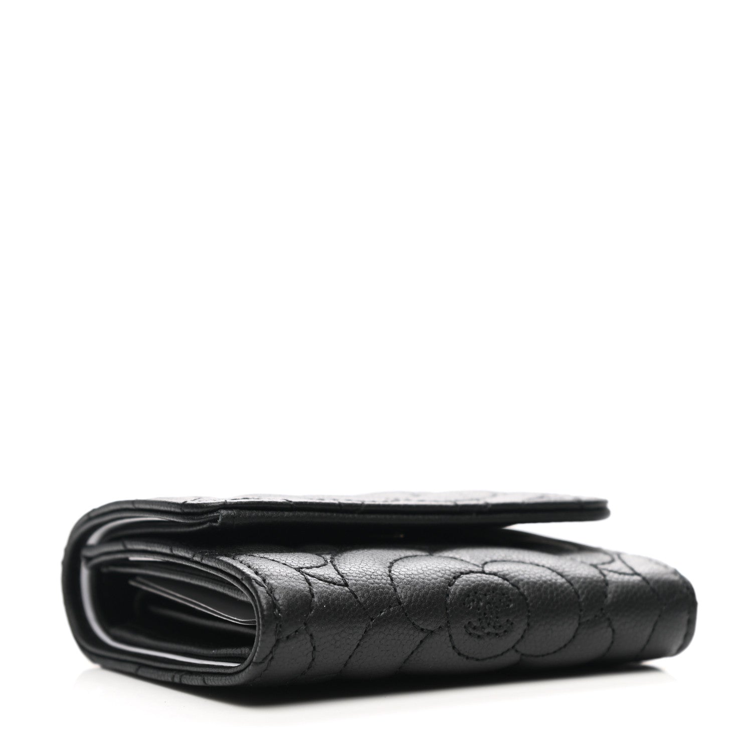 Chanel Caviar Camellia Embossed Compact Wallet Black 4 of 8