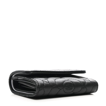 Chanel Caviar Camellia Embossed Compact Wallet Black 4 of 8