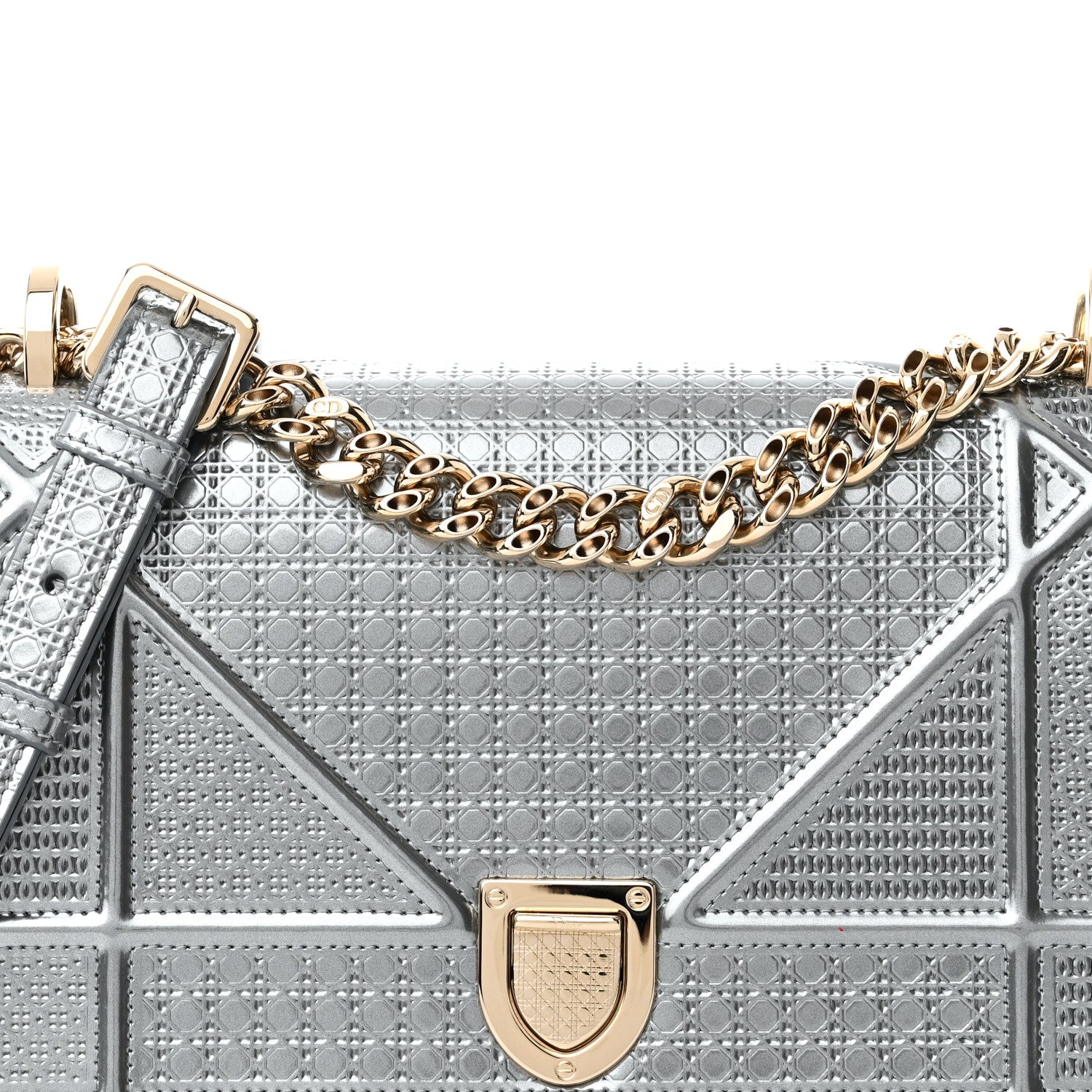 Christian Dior Metallic Patent Micro-Cannage Medium Diorama Flap Bag Silver 8 of 12