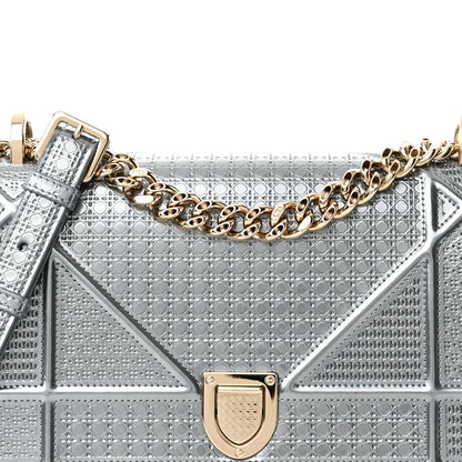 Christian Dior Metallic Patent Micro-Cannage Medium Diorama Flap Bag Silver 8 of 12