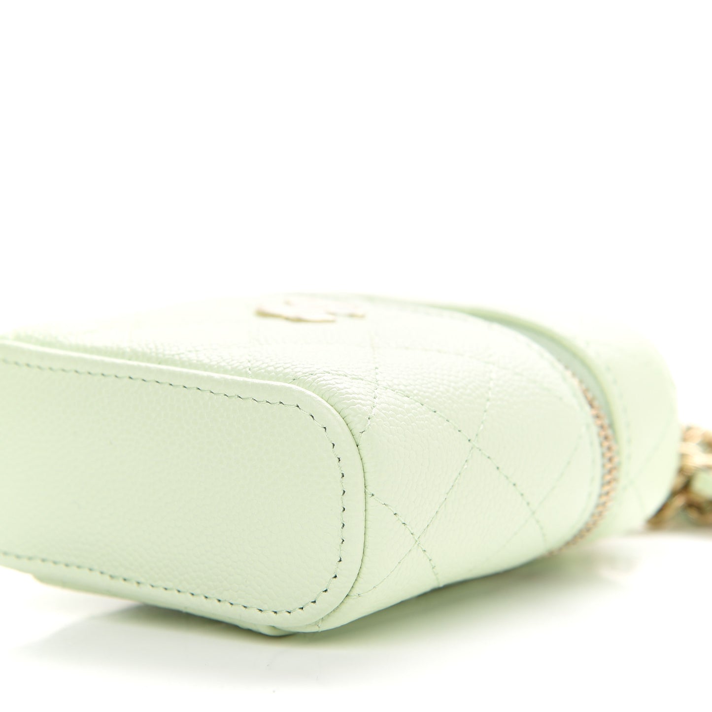 Caviar Quilted Small Handle With Care Vanity Case With Chain Light Green