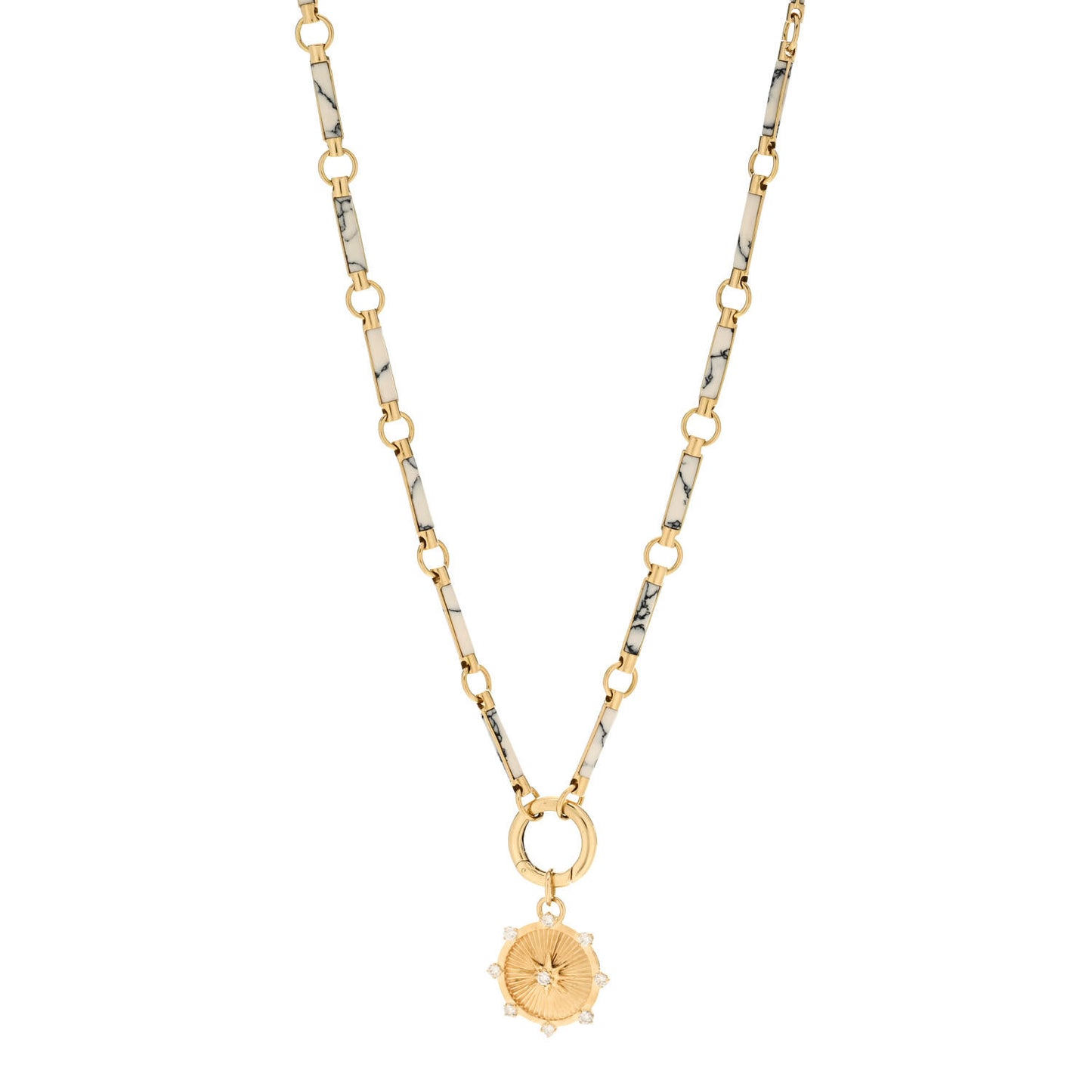 18K Yellow Gold Diamond Howlite Baby Spark Medallion Chain Choker Necklace