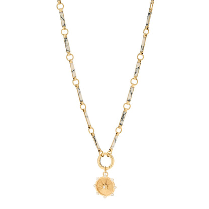 Foundrae 18K Yellow Gold Diamond Howlite Baby Spark Medallion Chain Choker Necklace 1 of 4