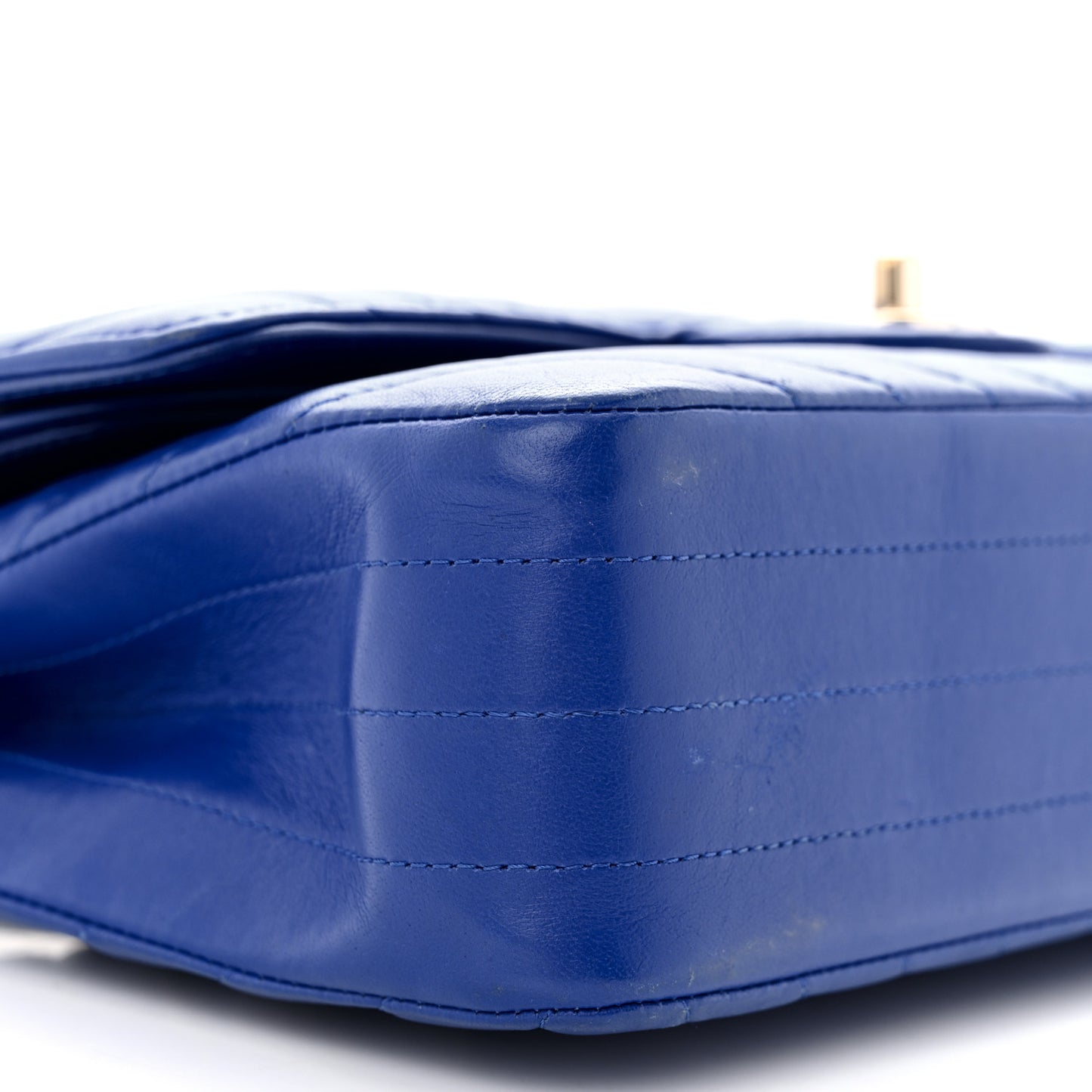 Lambskin Chevron Quilted Medium Double Flap Blue