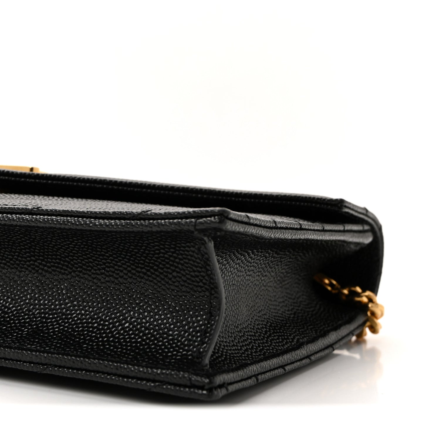 Grain De Poudre Matelasse Chevron Monogram Envelope Chain Wallet Black