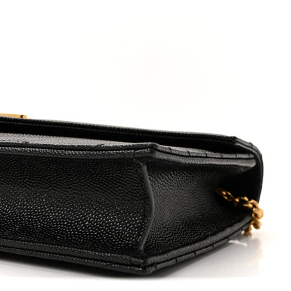 Saint Laurent Grain De Poudre Matelasse Chevron Monogram Envelope Chain Wallet Black 9 of 9