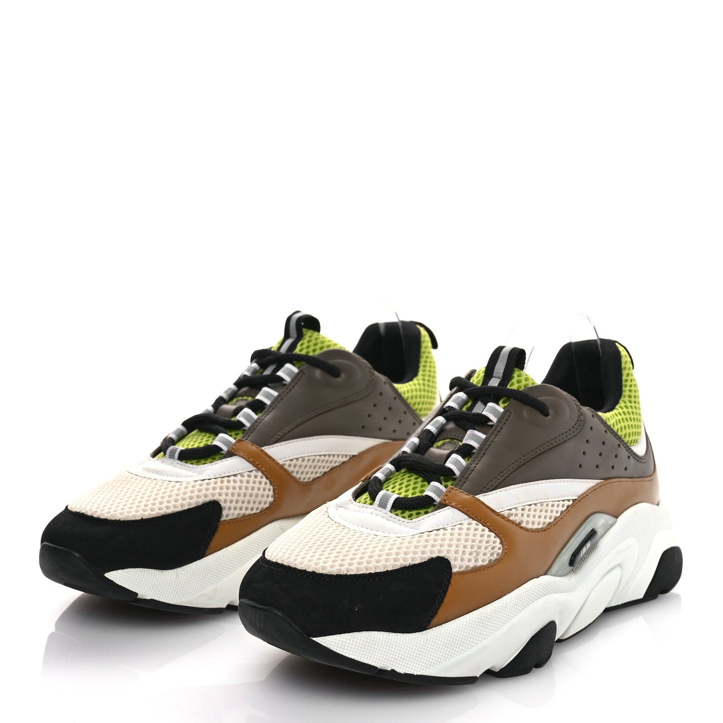Technical Mesh Calfskin Mens B22 Sneakers 44 Brown Green