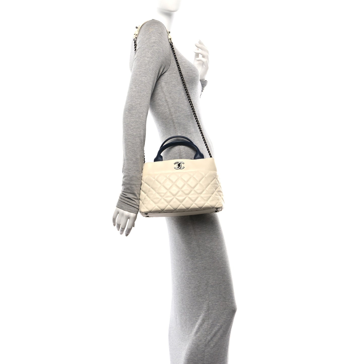 Calfskin Tweed Quilted Small Tote White Multicolor