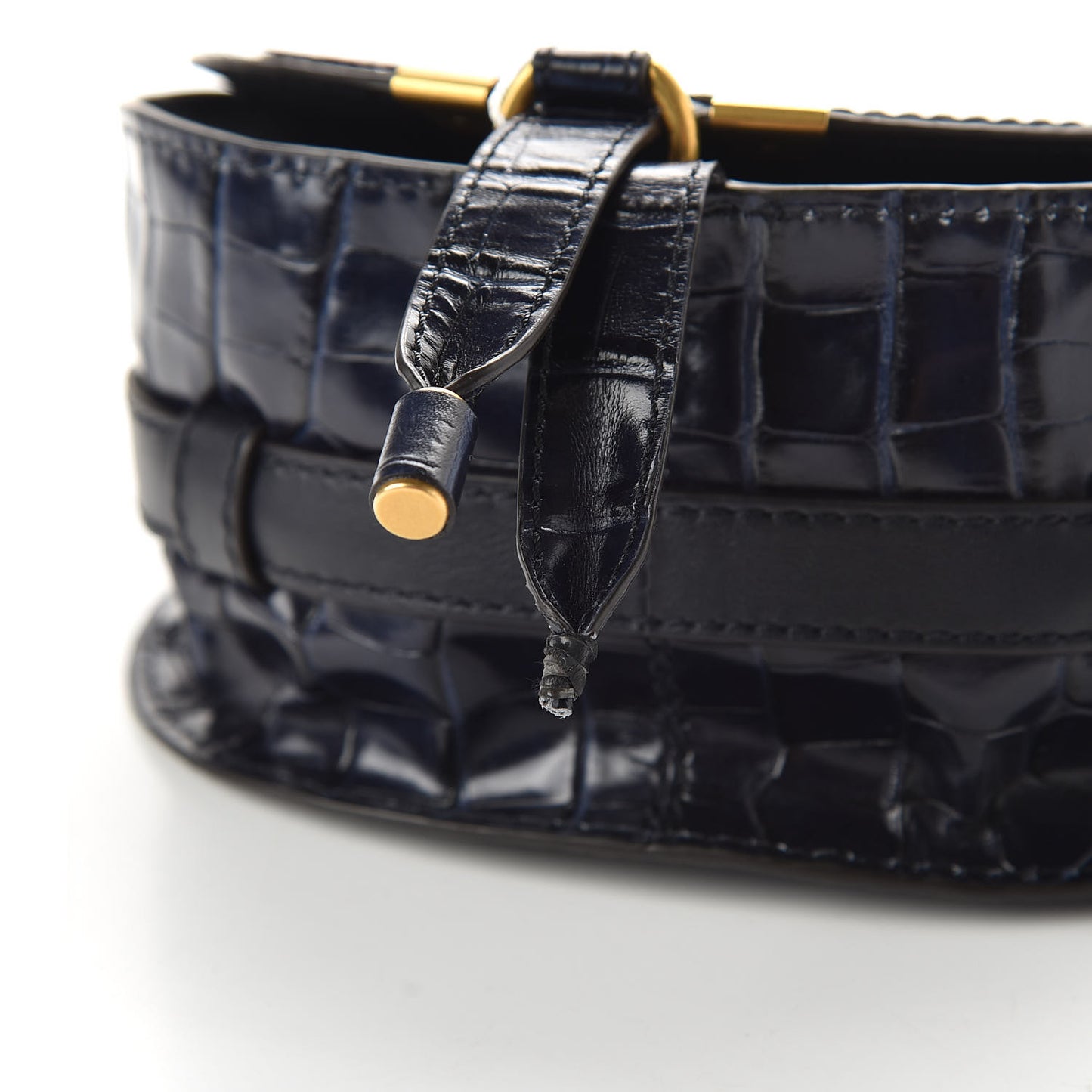 Crocodile Embossed Calfskin Mini Marcie Round Crossbody Bag Full Blue