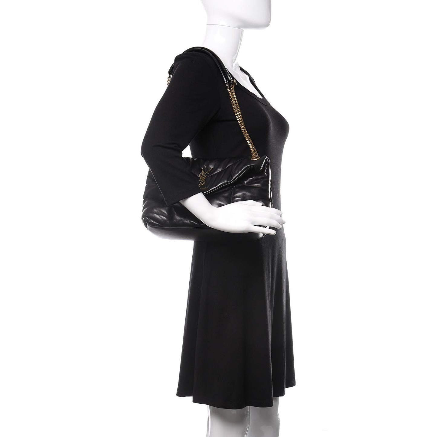 Lambskin Quilted Small Loulou Puffer Monogram Chain Satchel Black