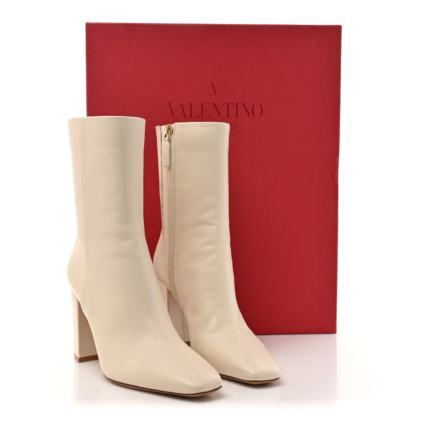 Calfskin Rockstud 90mm Ankle Boots 39 Light Ivory