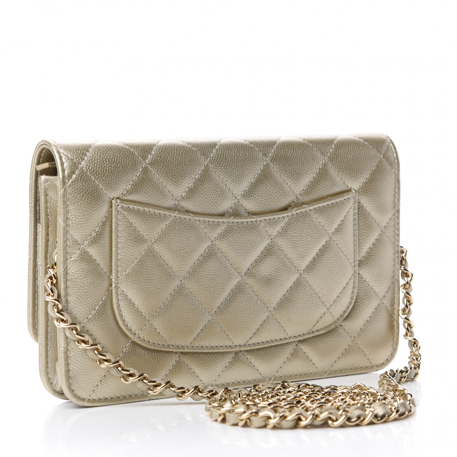 Chanel Metallic Caviar Quilted Wallet on Chain WOC Gold 3 of 12