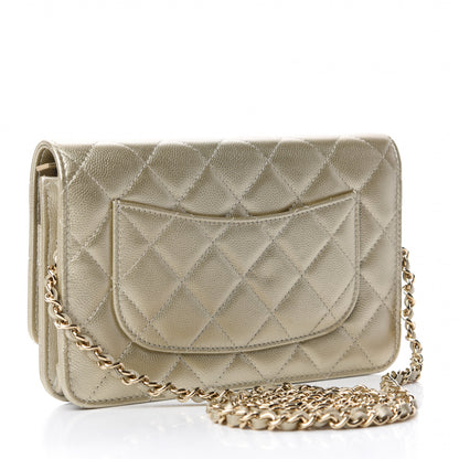 Chanel Metallic Caviar Quilted Wallet on Chain WOC Gold 3 of 12