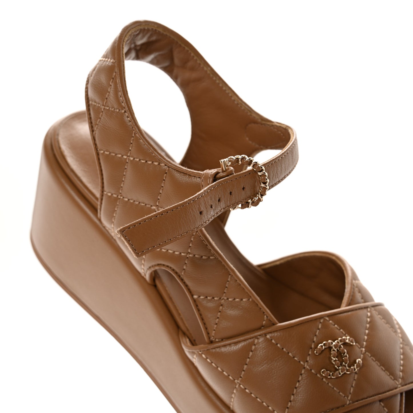 Lambskin Quilted CC Platform Sandals 36.5 Beige
