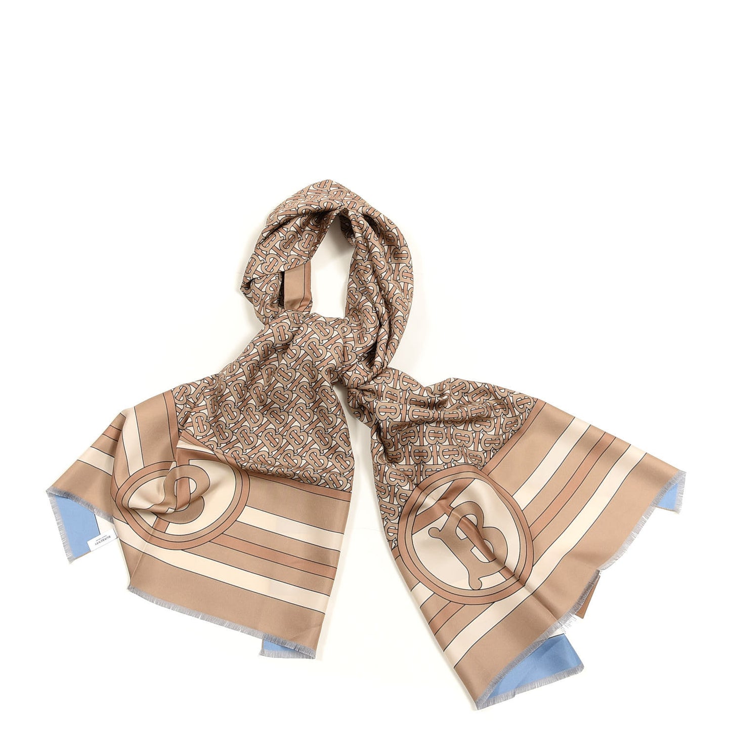 Silk Reversible Monogram Print Scarf Pale Blue