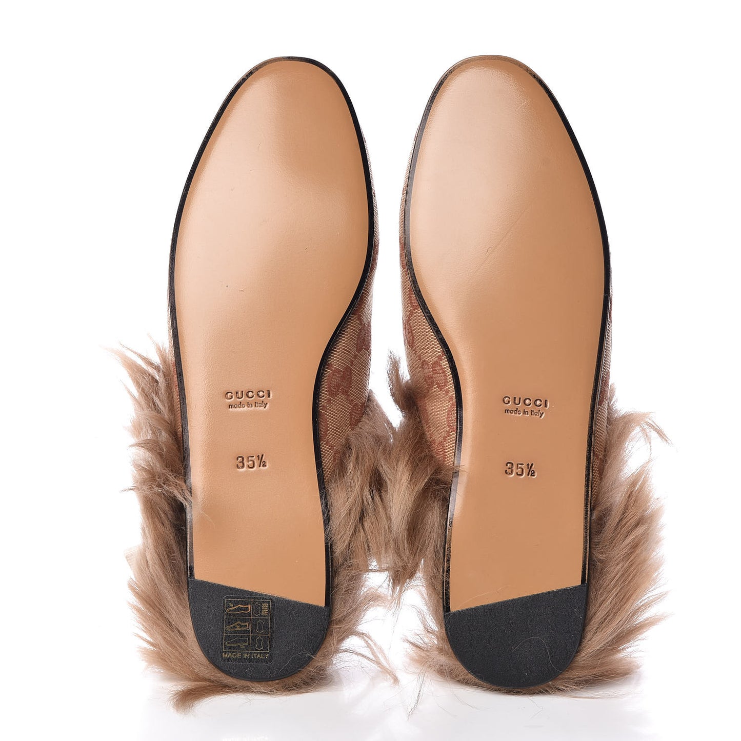 GG Monogram Fur Womens Princetown Slippers 35.5 Beige Ruggine Rust