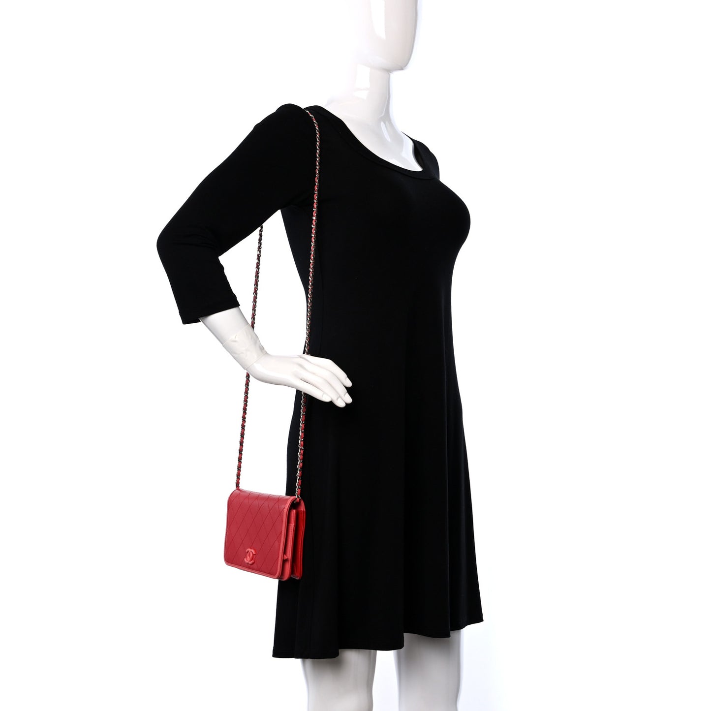 Calfskin Quilted Bi-Color Wallet On Chain WOC Red Pink