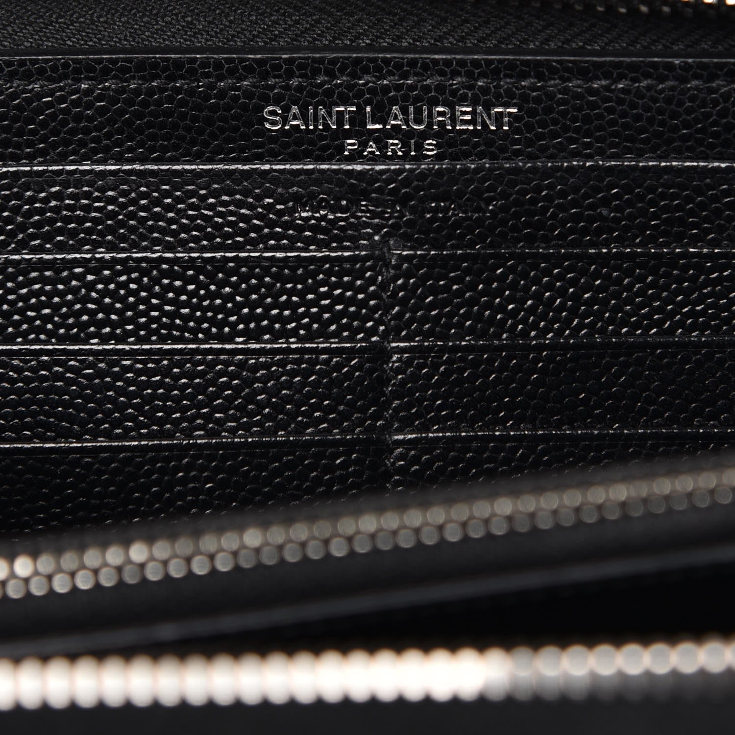 Saint Laurent Grain De Poudre Matelasse Chevron Monogram Zip Around Wallet Black 6 of 9