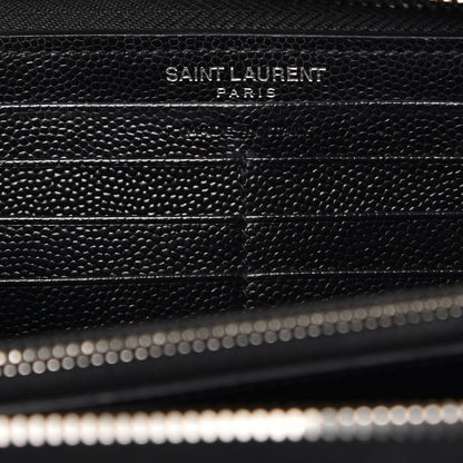 Saint Laurent Grain De Poudre Matelasse Chevron Monogram Zip Around Wallet Black 6 of 9