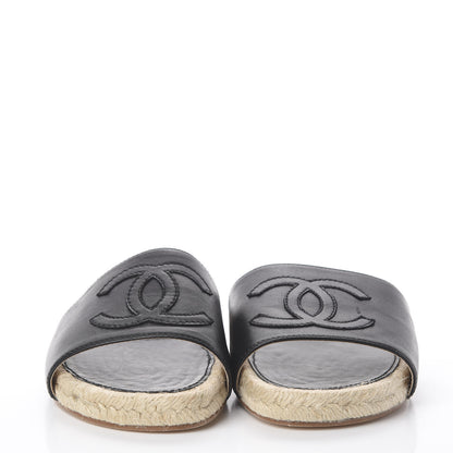 Chanel Lambskin CC Espadrille Slip On Sandals 36 Black 2 of 7