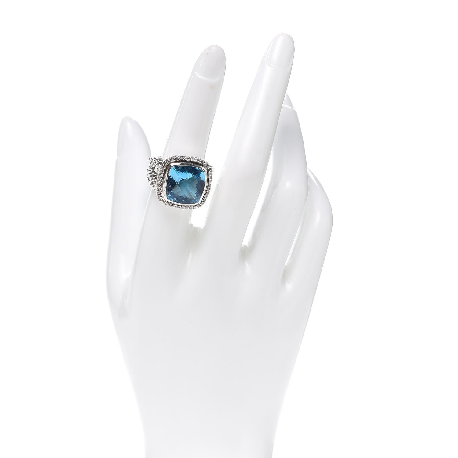 David Yurman Sterling Silver Diamond Blue Topaz 14mm Albion Ring 54 7 2 of 5