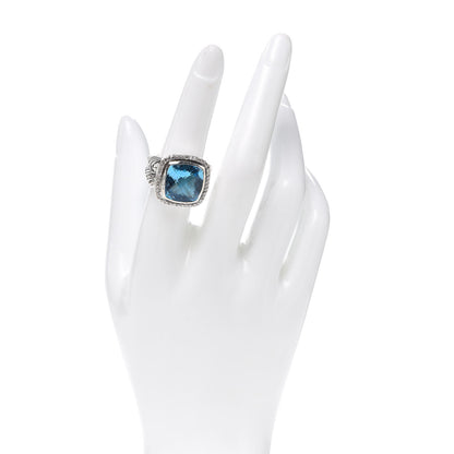 David Yurman Sterling Silver Diamond Blue Topaz 14mm Albion Ring 54 7 2 of 5