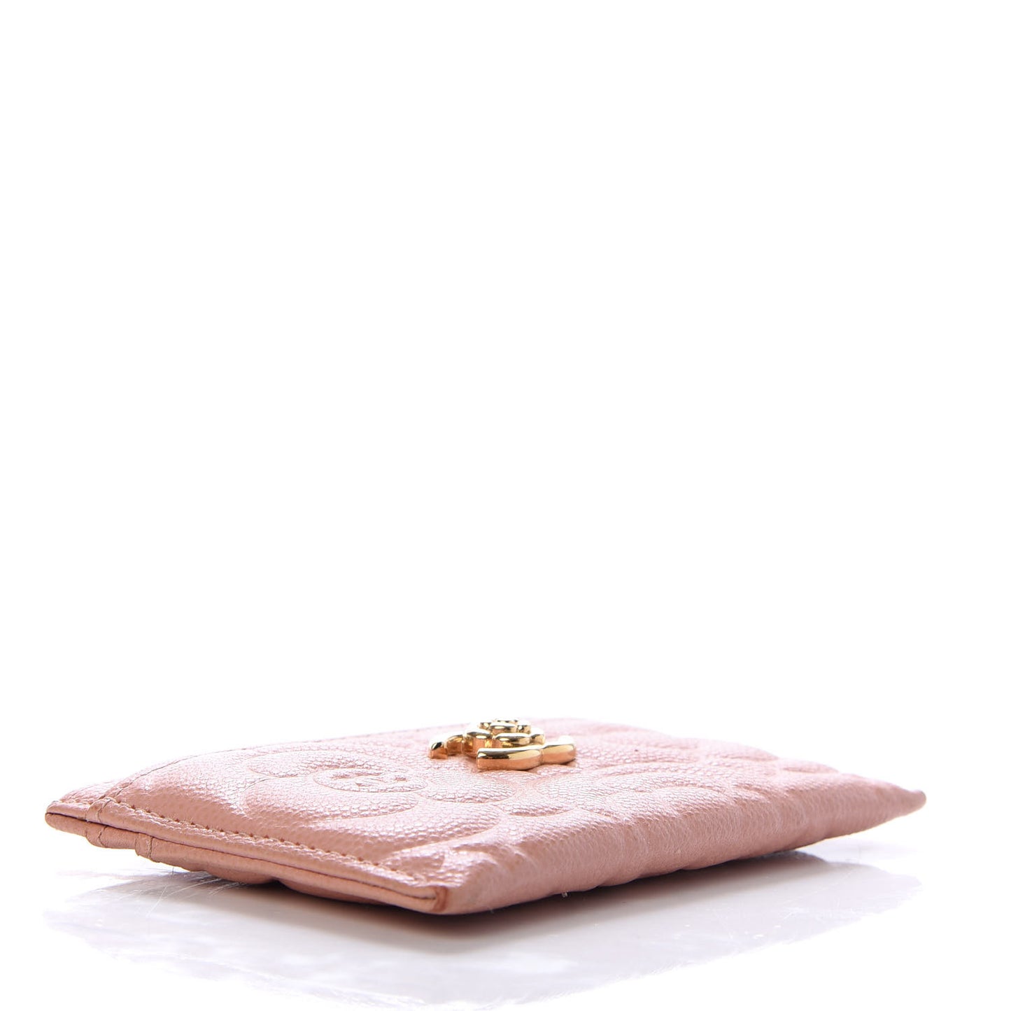 Caviar Camellia Embossed Card Holder Beige
