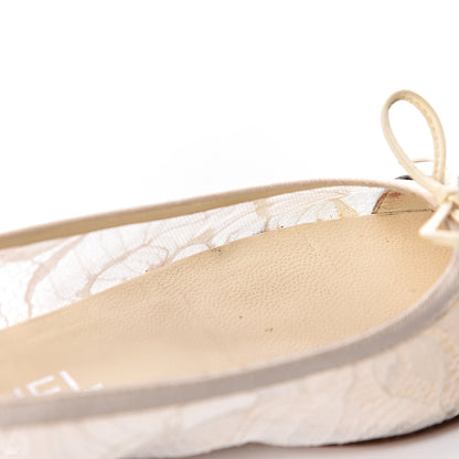 Chanel Lace Patent Calfskin Cap Toe CC Ballerina Flats 36.5 Off White Black 14 of 18