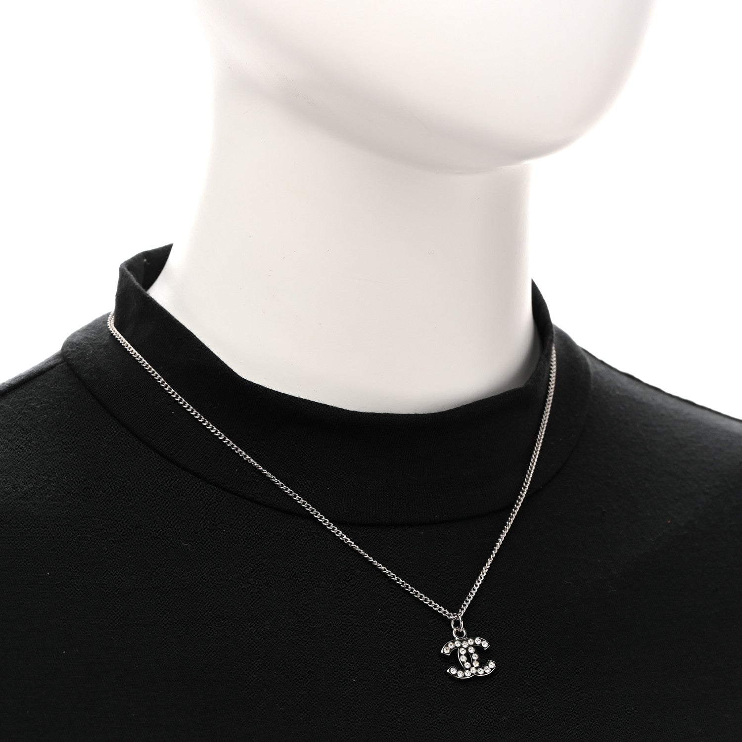 Chanel Crystal Timeless CC Necklace Silver 2 of 6