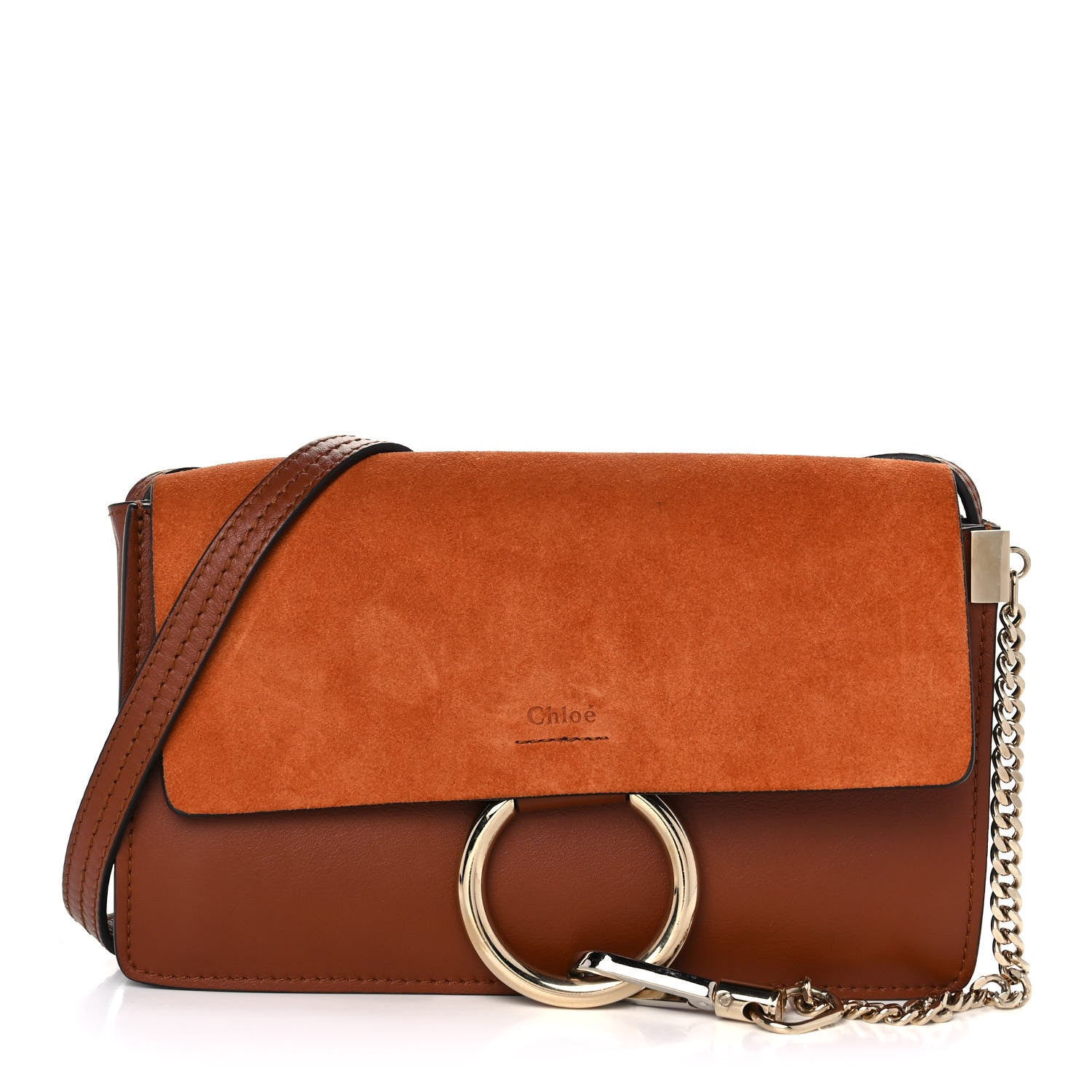 Chloe Suede Calfskin Small Faye Shoulder Bag Tobacco 1 of 10